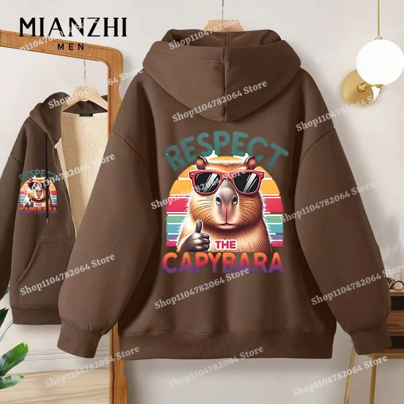 Moletom Capivara Kawaii com Zíper | Fleece Grosso e Quentinho para Homens e Mulheres