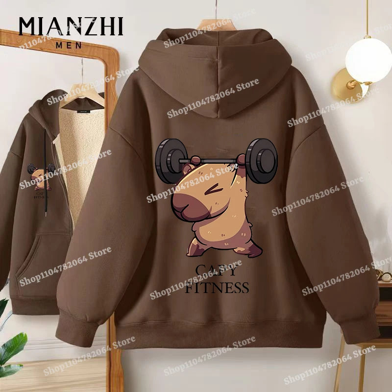 Moletom Capivara Kawaii com Zíper | Fleece Grosso e Quentinho para Homens e Mulheres