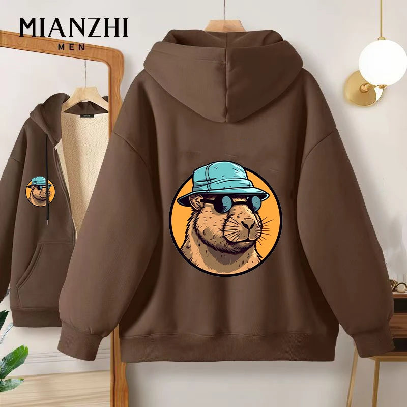 Moletom Capivara Kawaii com Zíper | Fleece Grosso e Quentinho para Homens e Mulheres