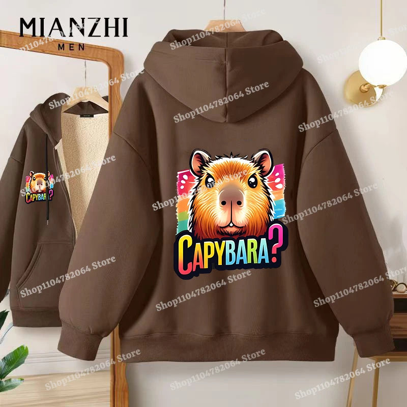 Moletom Capivara Kawaii com Zíper | Fleece Grosso e Quentinho para Homens e Mulheres