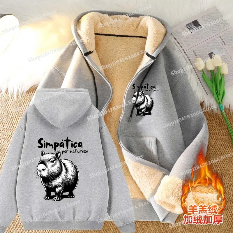 Moletom Capivara Kawaii com Zíper | Fleece Grosso e Quentinho para Homens e Mulheres