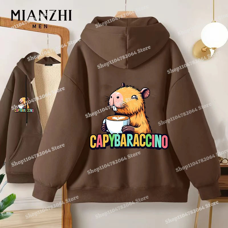 Moletom Capivara Kawaii com Zíper | Fleece Grosso e Quentinho para Homens e Mulheres