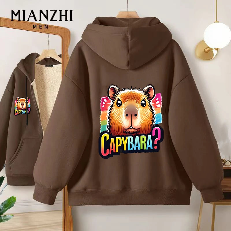 Moletom Capivara Kawaii com Zíper | Fleece Grosso e Quentinho para Homens e Mulheres