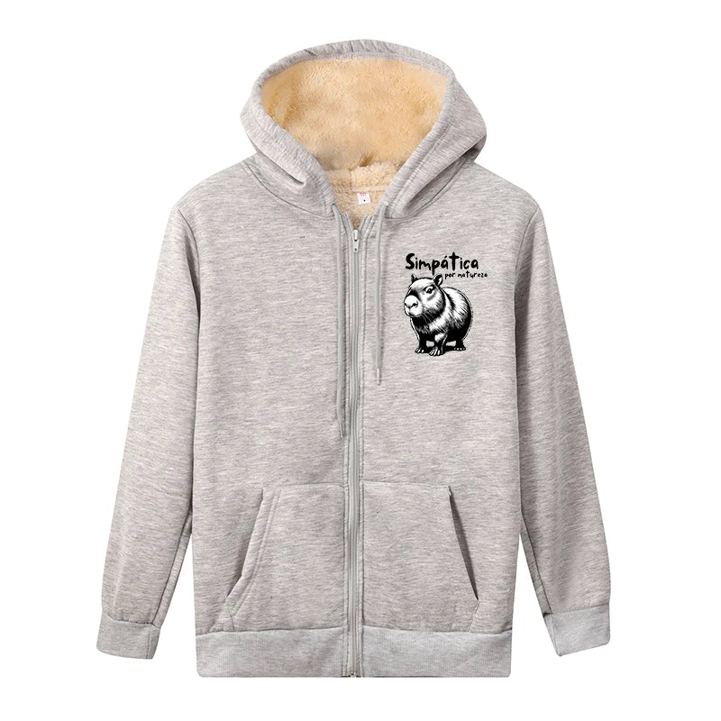 Moletom Capivara Kawaii com Zíper | Fleece Grosso e Quentinho para Homens e Mulheres